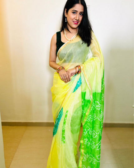 Spring's First Light Kota Silk Bandhani Saree