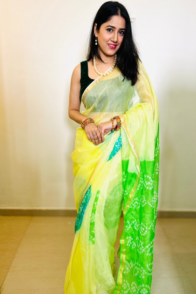 Spring's First Light Kota Silk Bandhani Saree