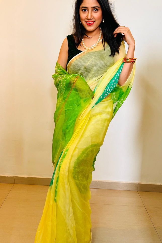 Spring's First Light Kota Silk Bandhani Saree