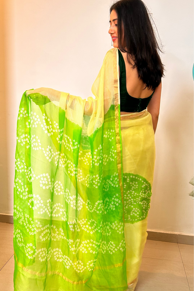 Spring's First Light Kota Silk Bandhani Saree