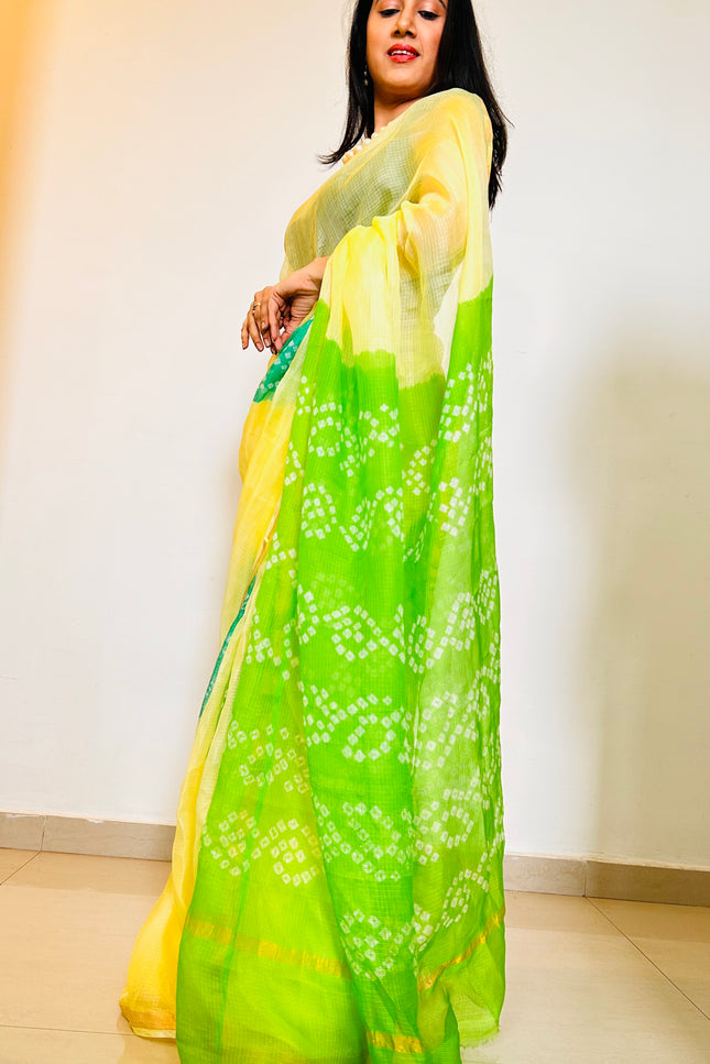 Spring's First Light Kota Silk Bandhani Saree