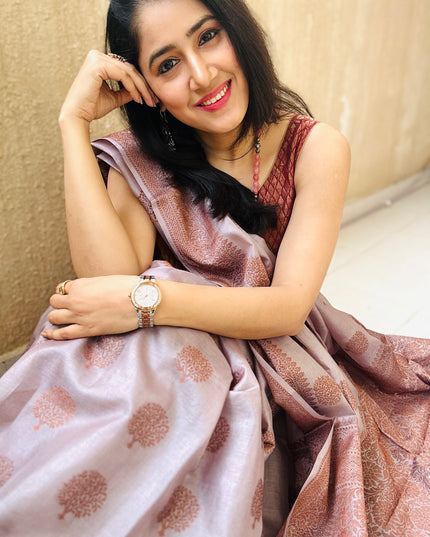 Mauve Heritage Banarasi Saree with Floral Weave