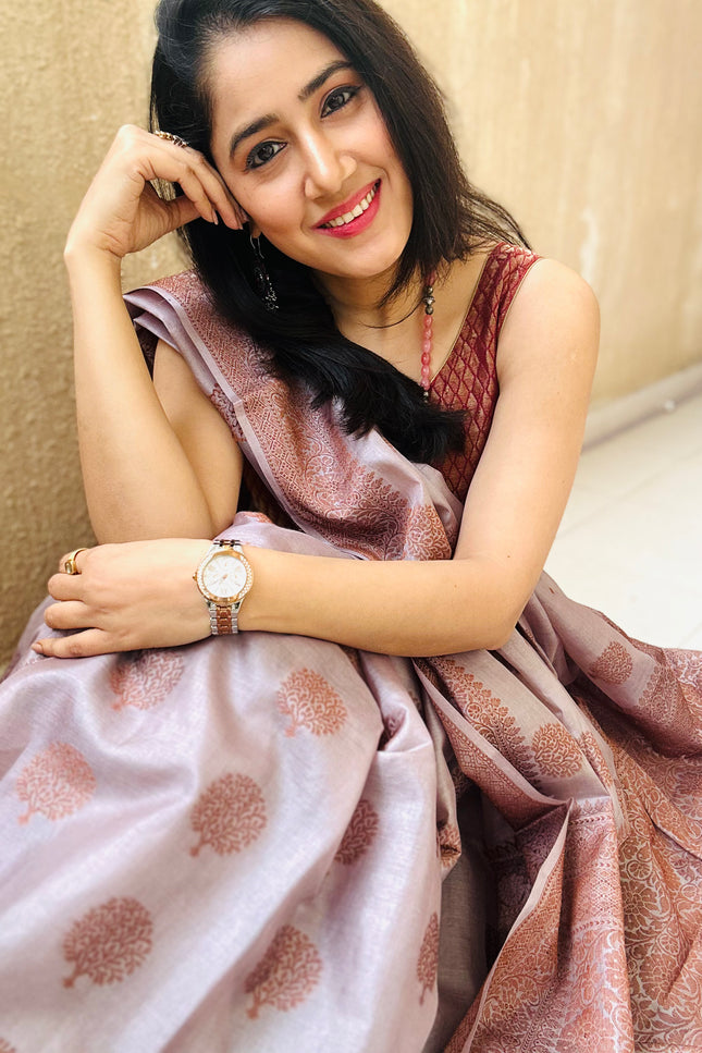 Mauve Heritage Banarasi Saree with Floral Weave