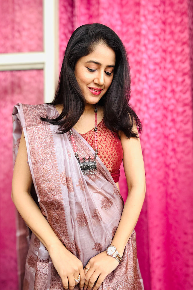 Mauve Heritage Banarasi Saree with Floral Weave