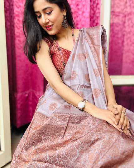 Mauve Heritage Banarasi Saree with Floral Weave