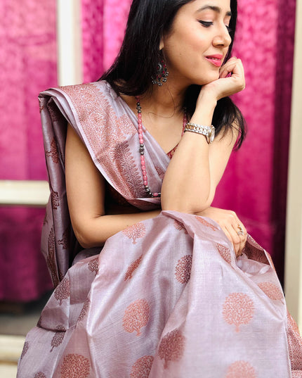Mauve Heritage Banarasi Saree with Floral Weave