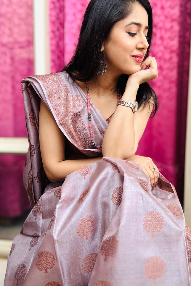 Mauve Heritage Banarasi Saree with Floral Weave