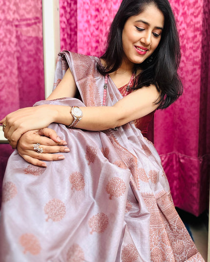 Mauve Heritage Banarasi Saree with Floral Weave