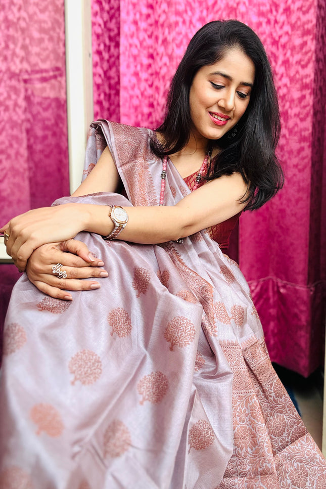 Mauve Heritage Banarasi Saree with Floral Weave
