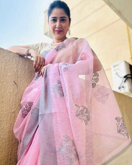 Soft Whispers - Tissue Linen Saree with Zari border
