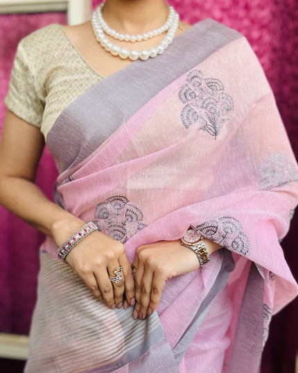 Soft Whispers - Tissue Linen Saree with Zari border