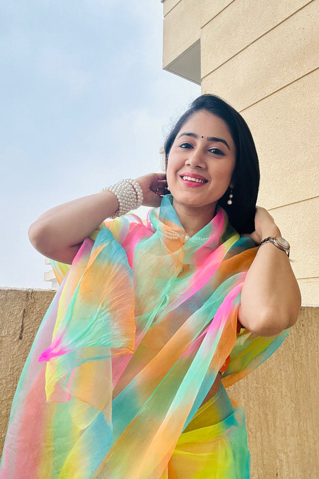Rangtarangini – Pure Organza Lehriya Saree