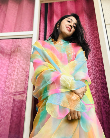 Rangtarangini – Pure Organza Lehriya Saree