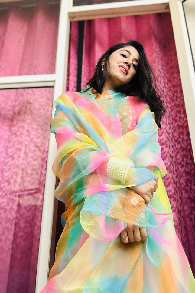 Rangtarangini – Pure Organza Lehriya Saree