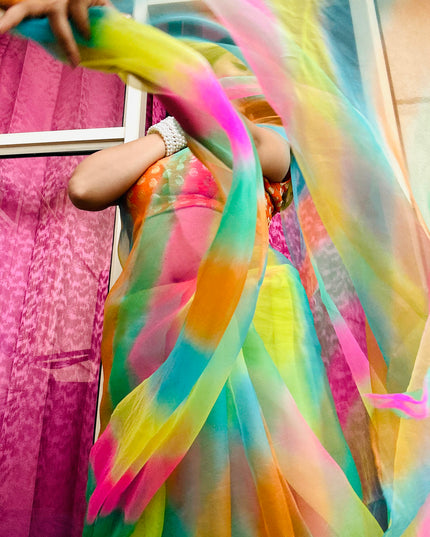Rangtarangini – Pure Organza Lehriya Saree