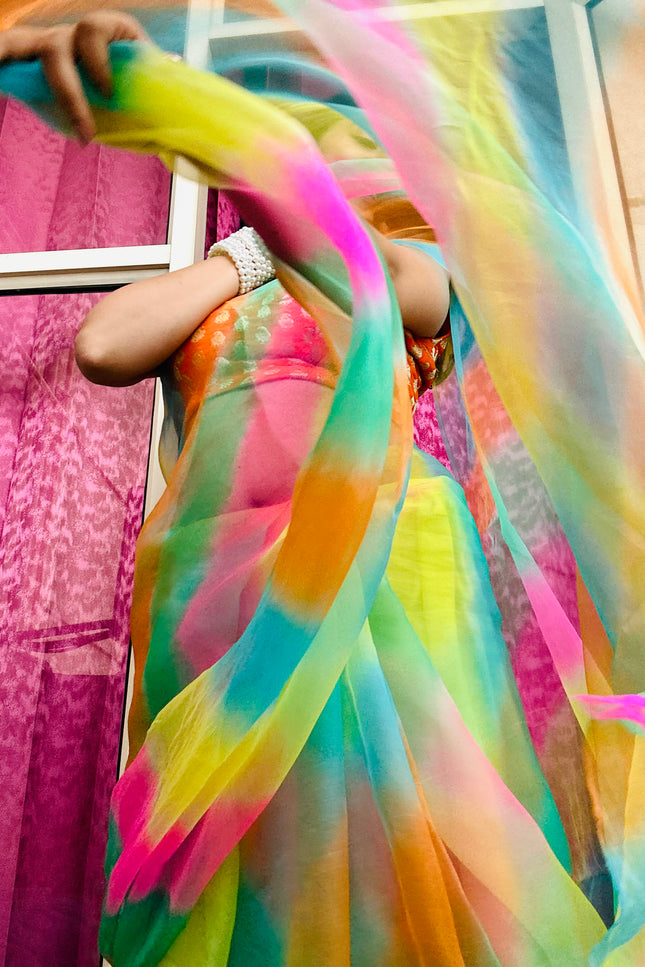 Rangtarangini – Pure Organza Lehriya Saree