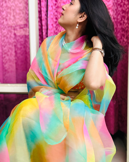 Rangtarangini – Pure Organza Lehriya Saree