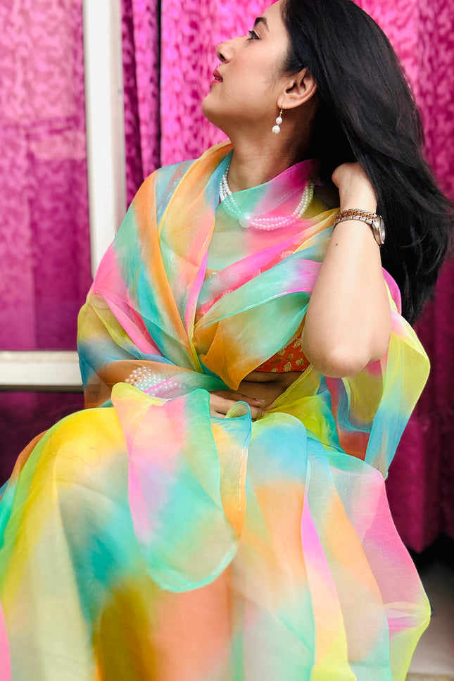 Rangtarangini – Pure Organza Lehriya Saree