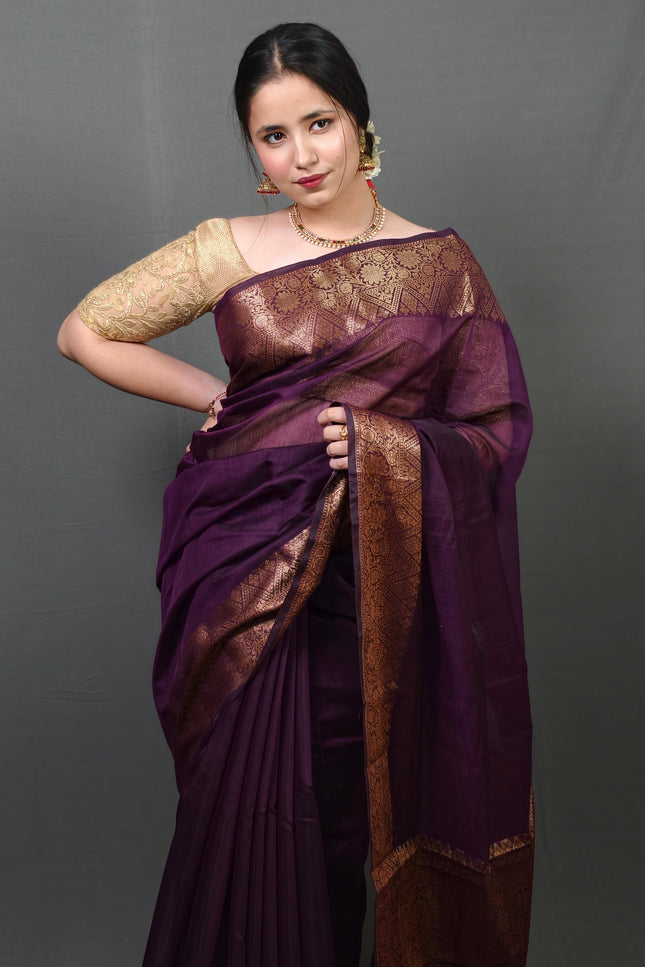 Majestic Mulberry Gold Border Banarasi Saree