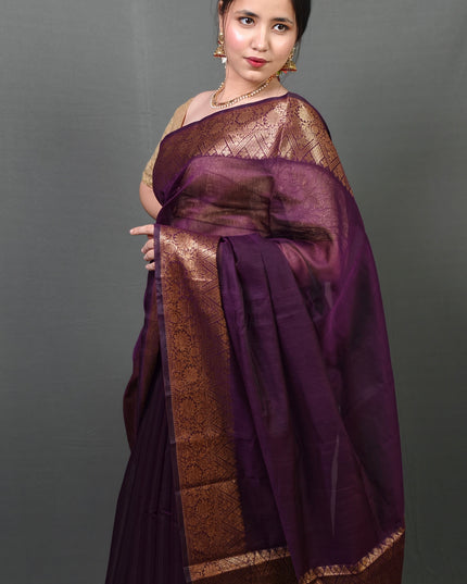 Majestic Mulberry Gold Border Banarasi Saree