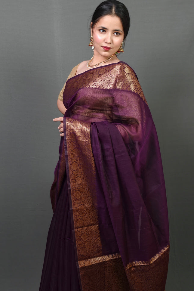 Majestic Mulberry Gold Border Banarasi Saree