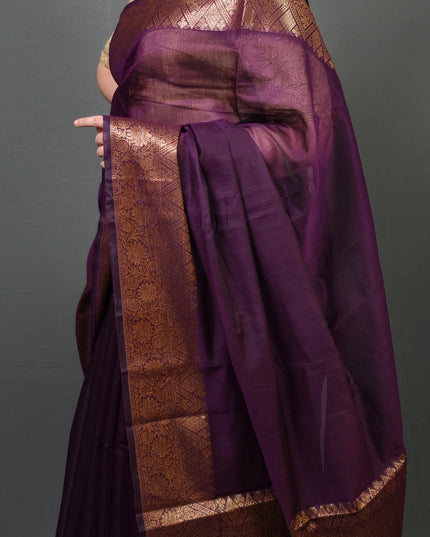 Majestic Mulberry Gold Border Banarasi Saree