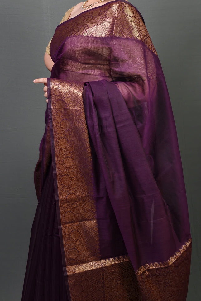 Majestic Mulberry Gold Border Banarasi Saree