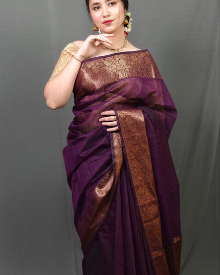 Majestic Mulberry Gold Border Banarasi Saree