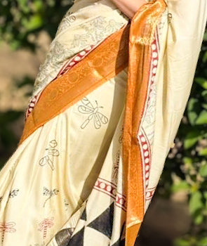 Morning Light Block Print Dola Silk Saree