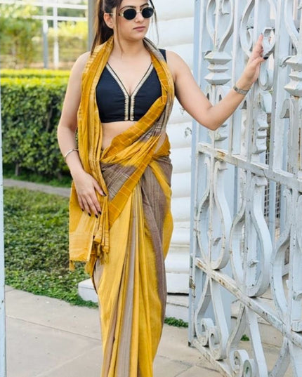 Radha's Haldi Applique Mul Cotton Saree