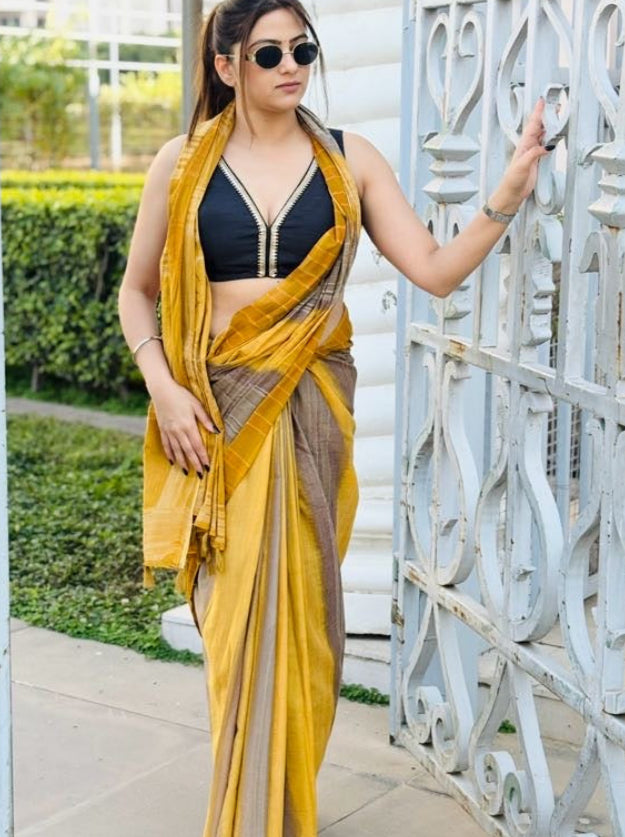 Radha's Haldi Applique Mul Cotton Saree