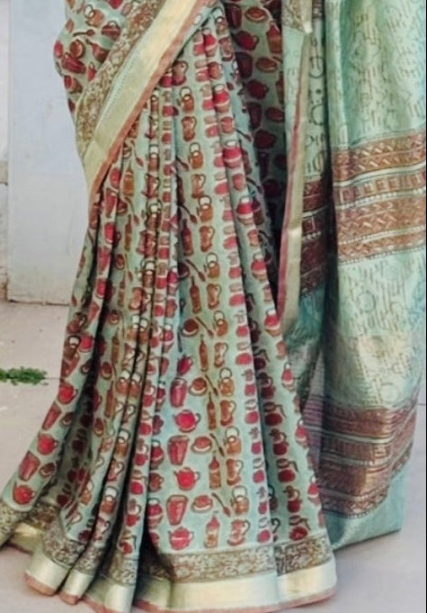 Shyam Rang Art Silk Sage Green Saree
