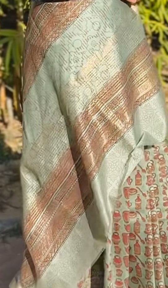 Shyam Rang Art Silk Sage Green Saree