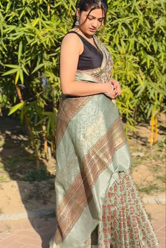Shyam Rang Art Silk Sage Green Saree