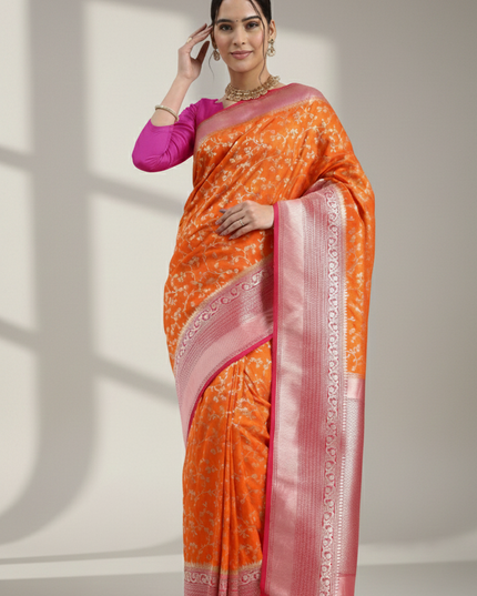 Vibrant Joy Orange Banarasi Saree