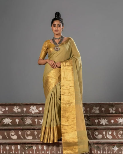 Antique Gold Pure Linen Saree
