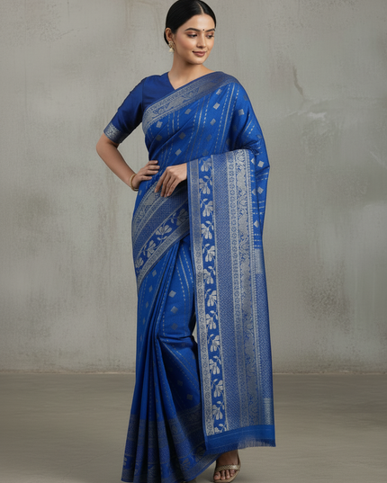 Divine Blue Silver Zari Banarasi Saree