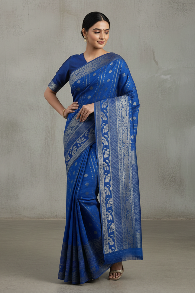 Divine Blue Silver Zari Banarasi Saree
