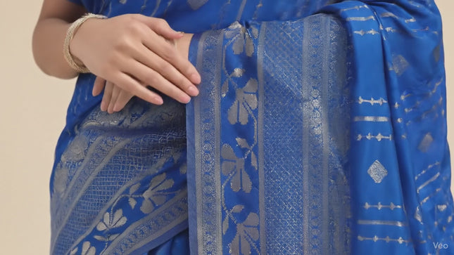 Divine Blue Silver Zari Banarasi Saree