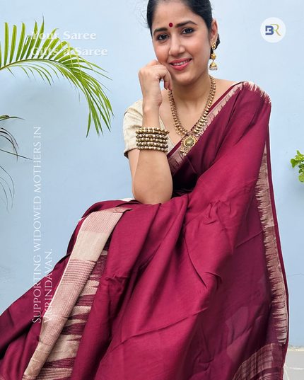 Madhavika Maroon Temple Border Banarasi Saree