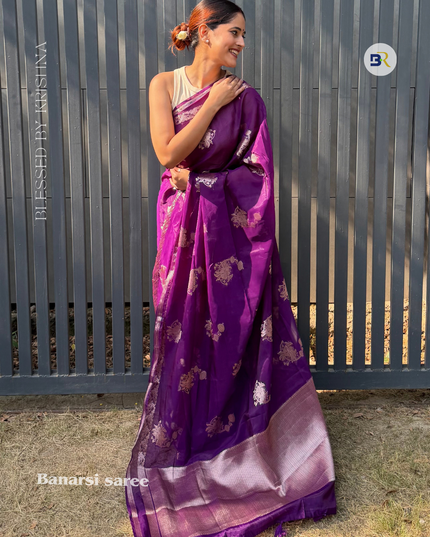 Chandra Sarovar Deep Purple Banarasi Saree