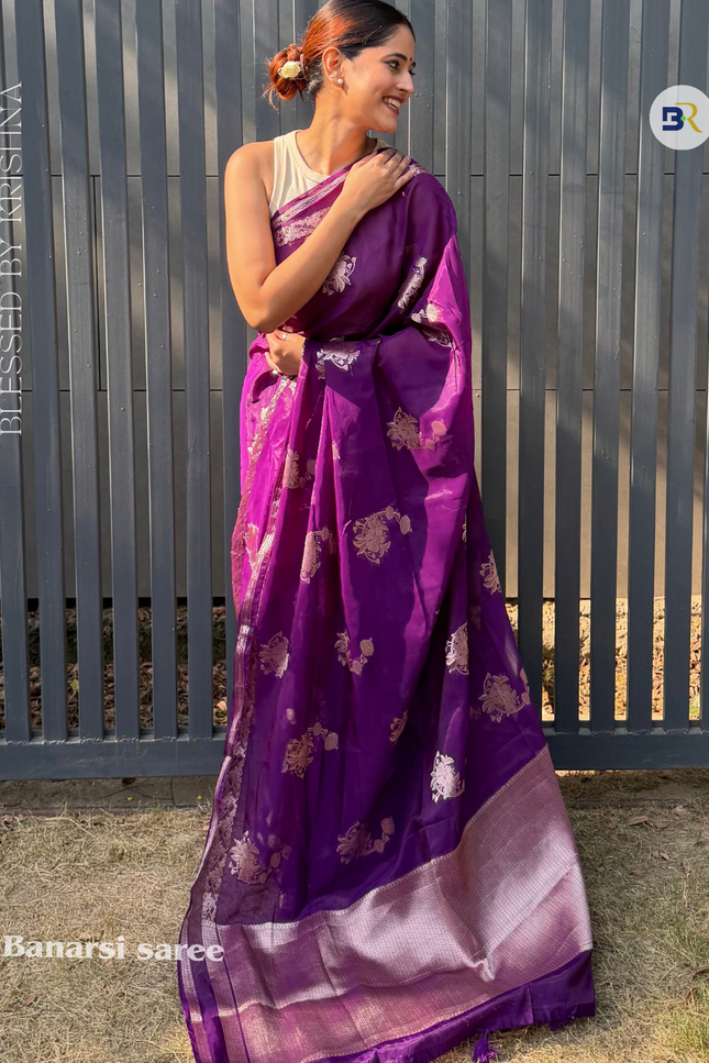 Chandra Sarovar Deep Purple Banarasi Saree