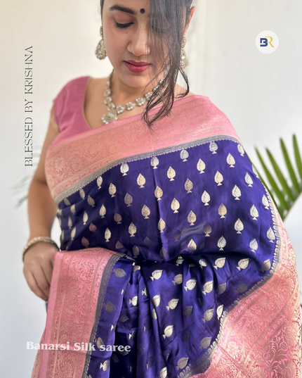 Krishn Archnam Blue Banarasi Crepe Saree