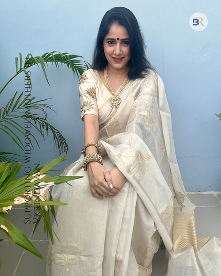 Shwet Raas White Tissue Linen Banarasi Saree