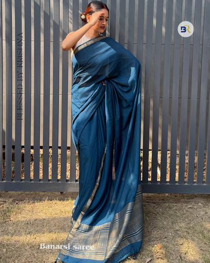 Braj Rani Teal Blue Banarasi Saree