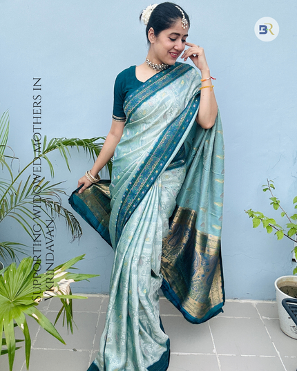 Raas Manjri Teal Banarasi Saree
