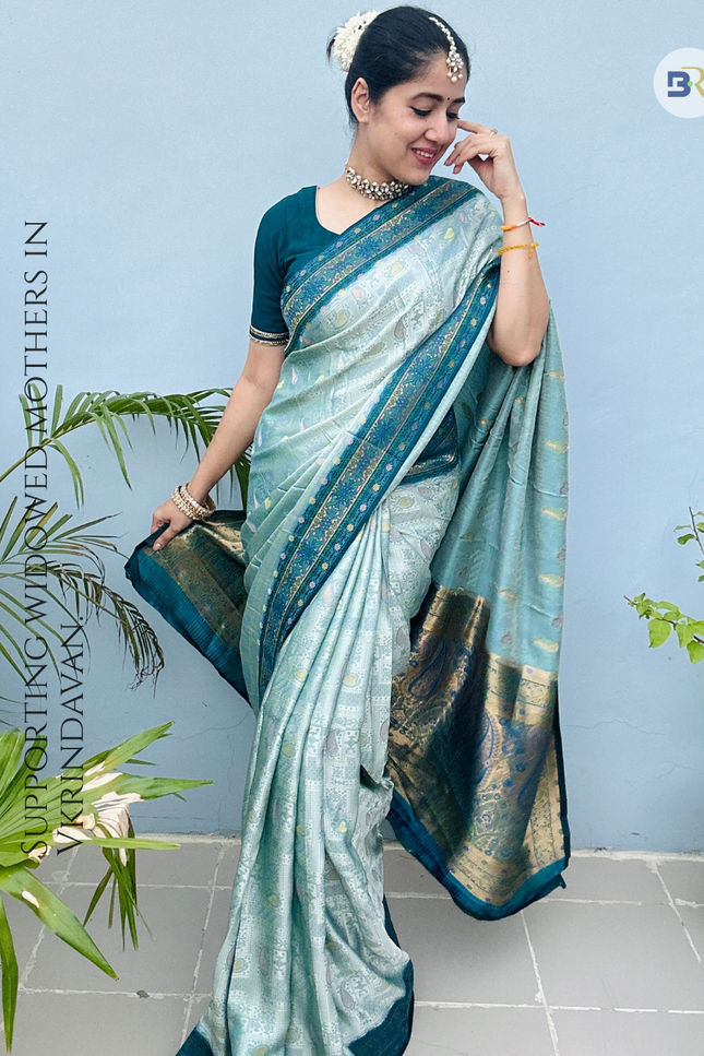 Raas Manjri Teal Banarasi Saree
