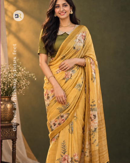 Krishna Pitambari Yellow Chanderi Silk Saree