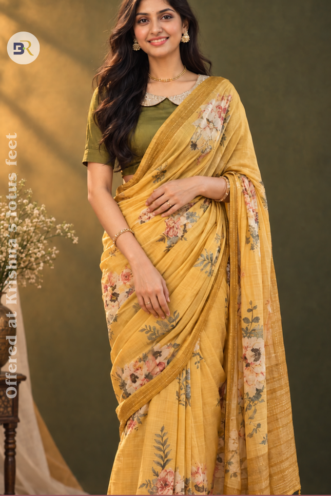 Krishna Pitambari Yellow Chanderi Silk Saree
