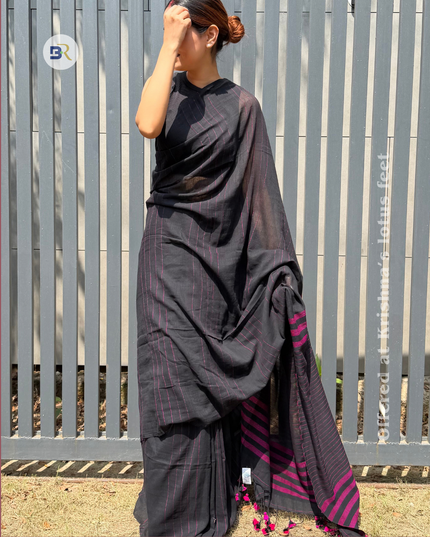 Radha Vallabh Black Handloom Saree